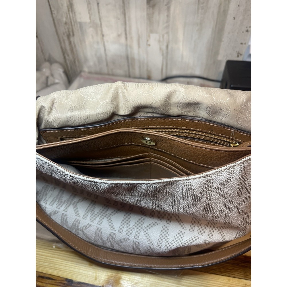 Michael Kors Handbag With Tassel Cream/Brown Gold Hardware PVC Body With Leather - Picture 6 of 7